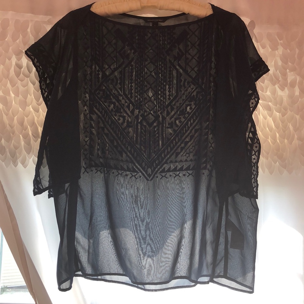 🌞Banana Republic Navy Blue sheer Blouse SZ LG